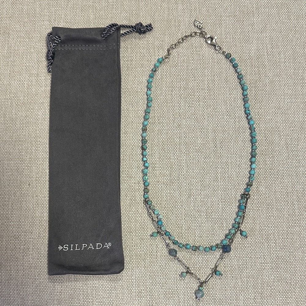 Silpada Turquoise Howlite Kyanite 2 Strand Necklace .925 Sterling Silver N1675